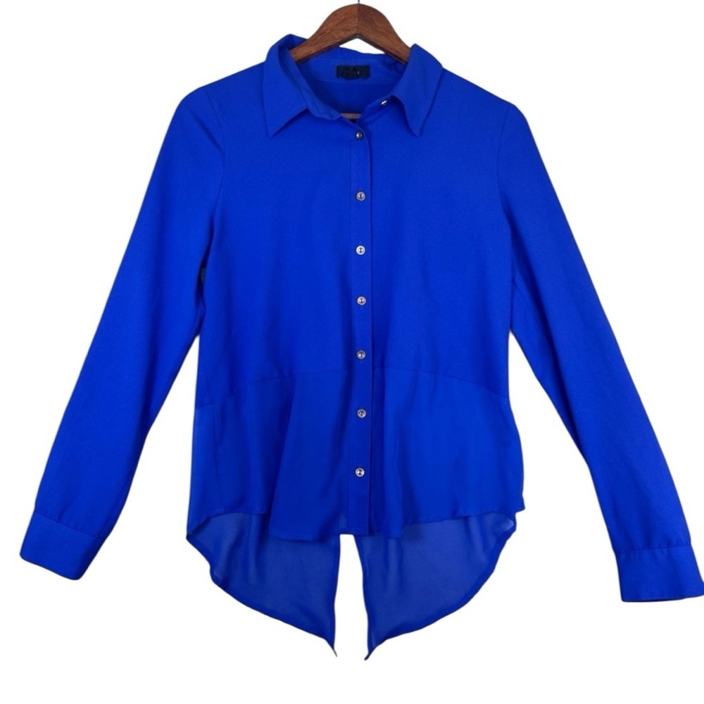 Mine Royal Blue Sheer Button-Down Women's Blouse